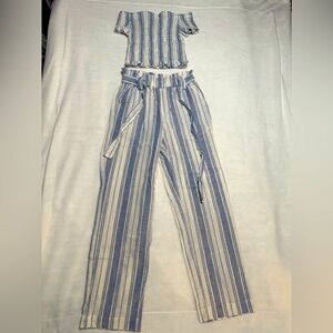 Light Blue Stripes Pants and Top Sets